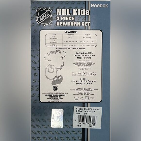 Reebok Baby New York Islanders Three-Piece Bodysuit Bib & Booties Set Newborn - Picture 3 of 4